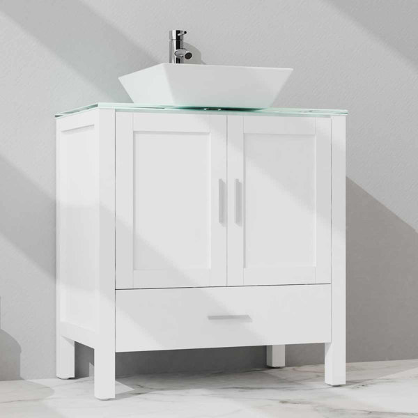 Ebern Designs Adiy 30'' Single Bathroom Vanity with Glass Top Wayfair